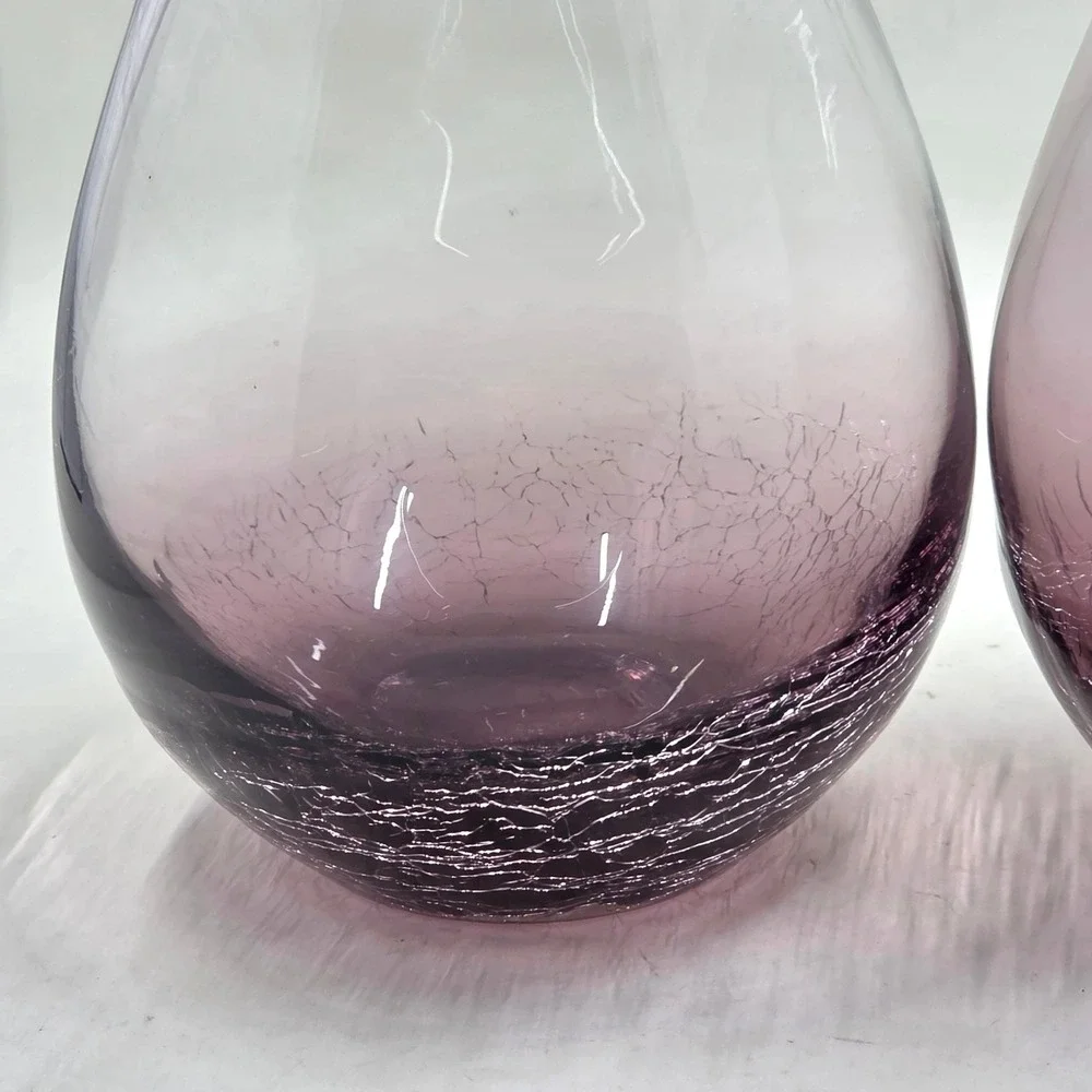 Set of 2 Pier 1 Crackle Purple Amethyst Stemless Wine Glasses 4-1/4